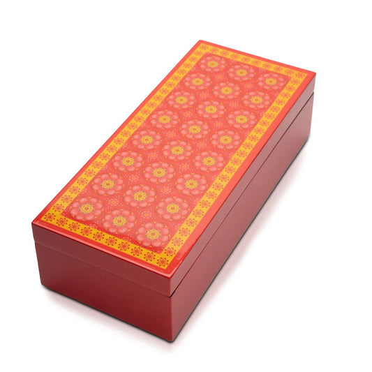 Cardamom Rose Lacquerware Rectangle Box With Lid 26cmL x8cmW x6cmH